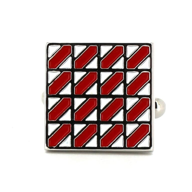 Gemelos Esmaltados Cuadrados Rojo y Blanco