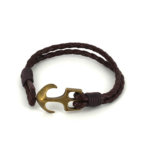Pulsera Trenzada Cuero con Ancla