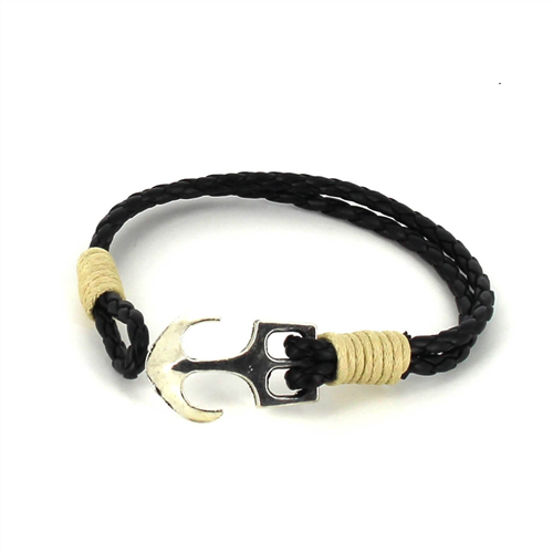 Pulsera Trenzada Cuero con Ancla