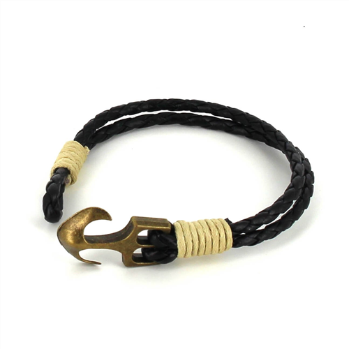 Pulsera Trenzada Cuero con Ancla