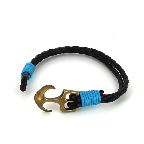 Pulsera Trenzada Cuero con Ancla