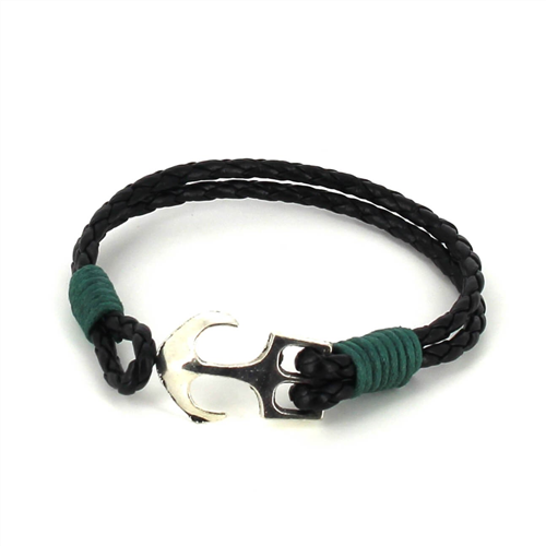 Pulsera Trenzada Cuero con Ancla