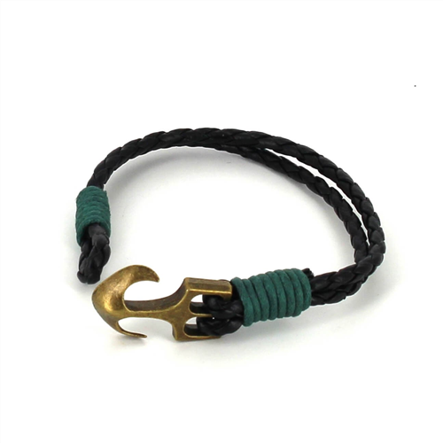 Pulsera Trenzada Cuero con Ancla