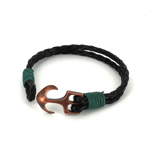 Pulsera Trenzada Cuero con Ancla