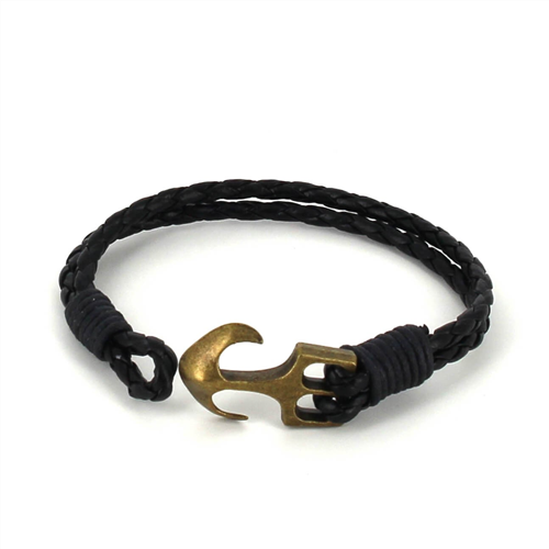 Pulsera Trenzada Cuero con Ancla