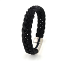 Pulsera Acero y Cuero Negro