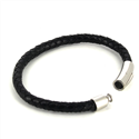 Pulsera Acero y Cuero Negro Cilíndrica