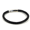 Pulsera Acero y Cuero Negro Cilíndrica