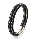 Pulsera Acero y Cuero Negro I