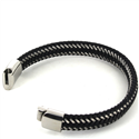 Pulsera Acero y Cuero Negro I