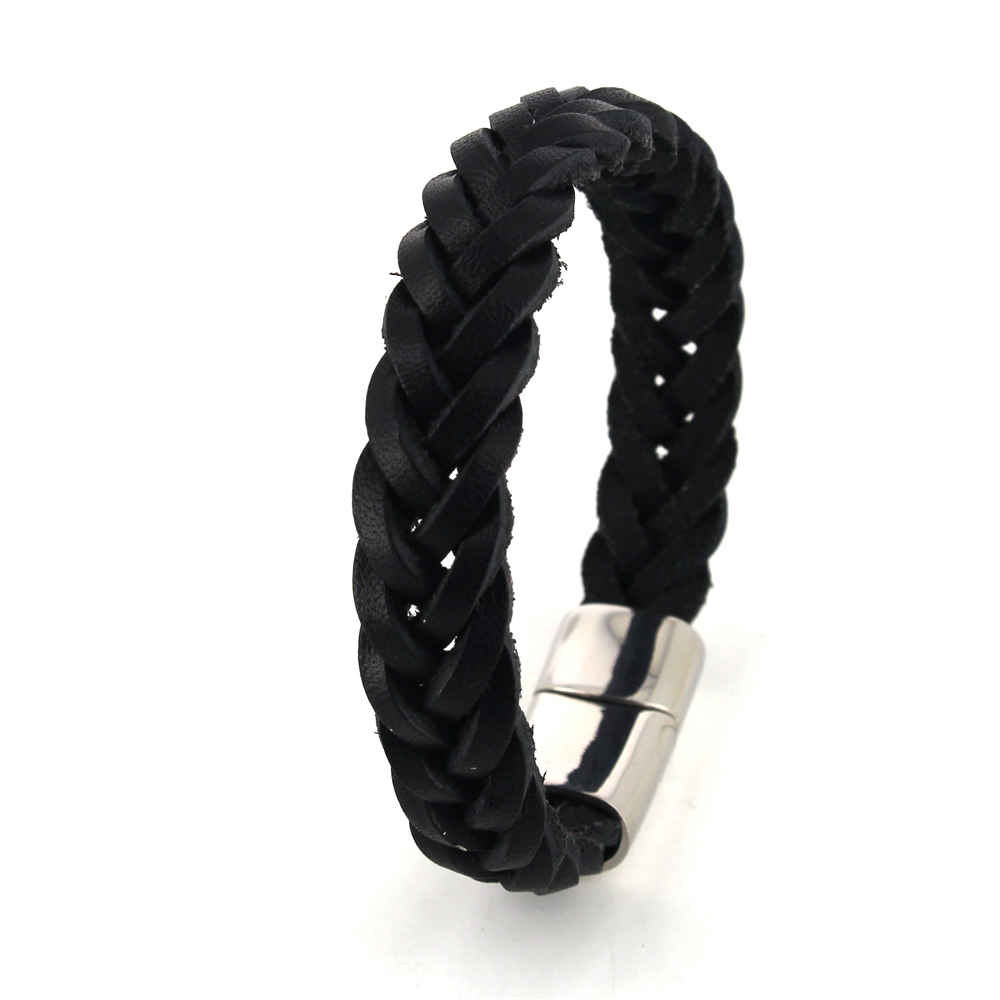 Pulsera Acero y Cuero Negro