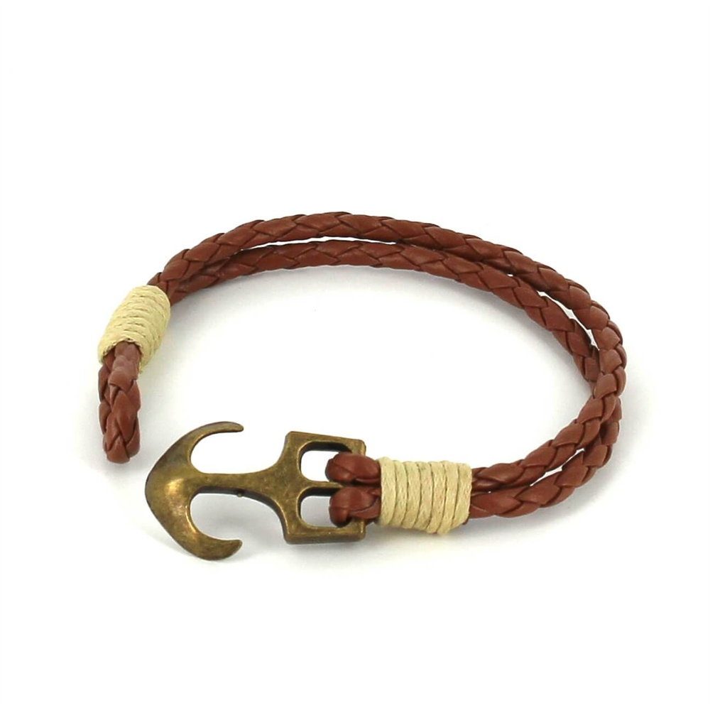 Pulsera Trenzada Cuero con Ancla
