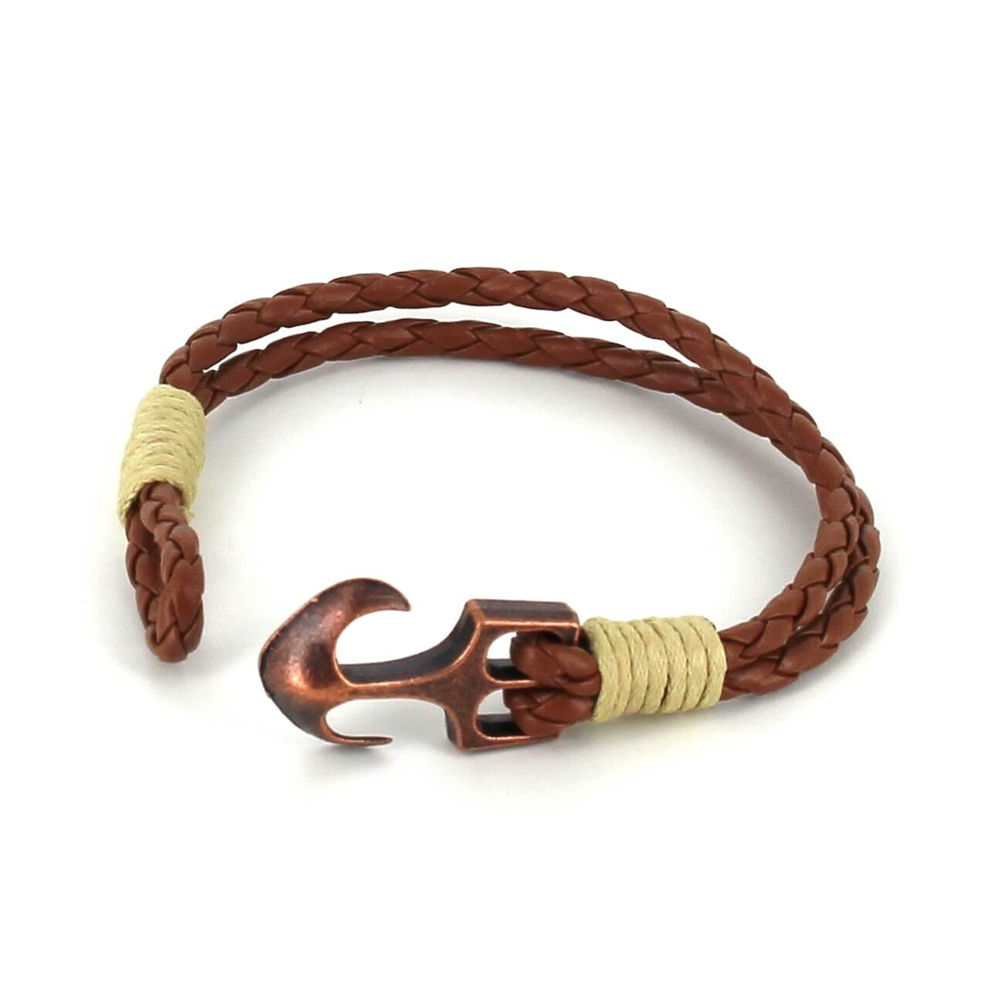 Pulsera Trenzada Cuero con Ancla