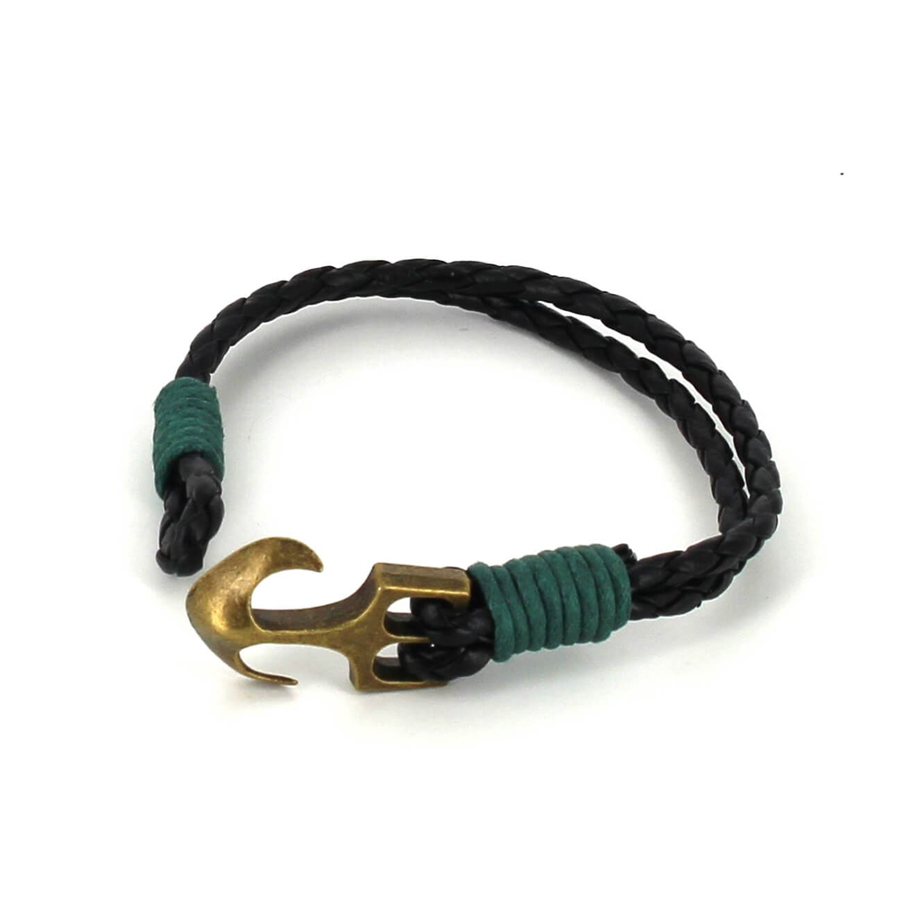 Pulsera Trenzada Cuero con Ancla