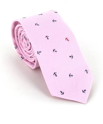 Narrow Pink Anchors Tie