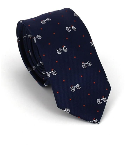 Narrow Tie with Retro Bicycles in Blue