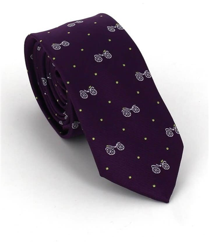 Narrow Tie with Retro Bicycles in Purple