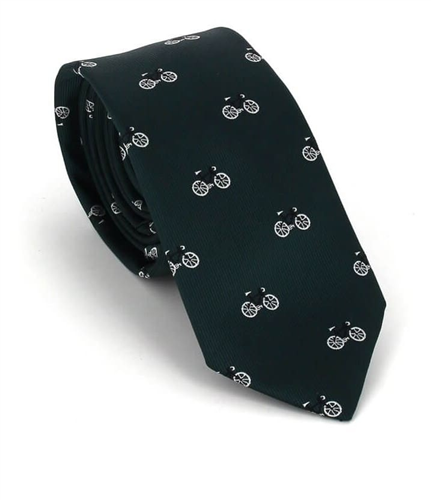 Narrow Tie with Bicycles in Green