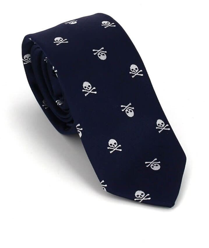 Narrow Dark Blue Skull Tie