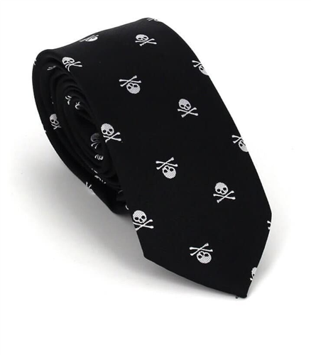 Narrow Black Skull Tie