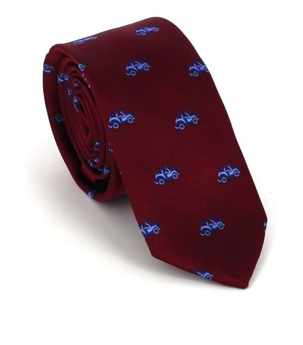 Burgundy Narrow Tie with Cars