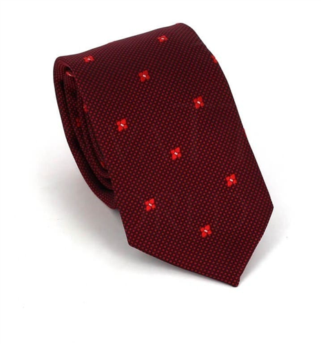 Narrow Red Tie with Crosses and Dots