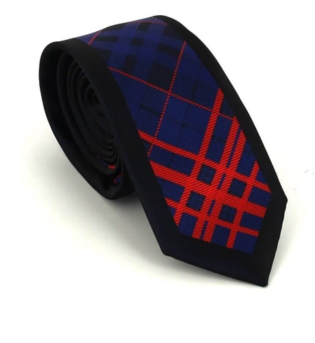 Narrow Tie with Tricolor Geometric Pattern