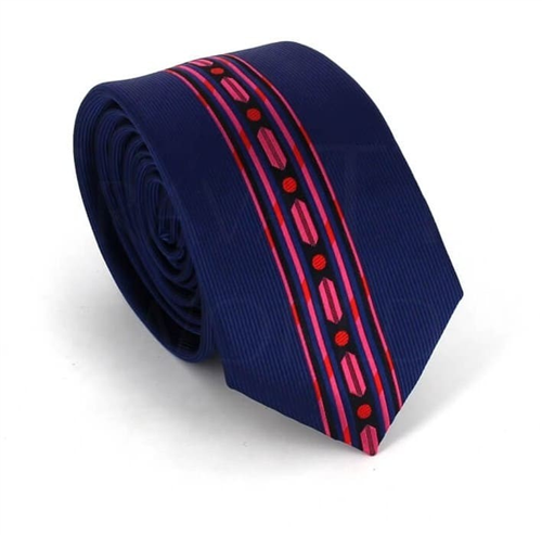 Narrow Tie with Vertical Blue Pattern