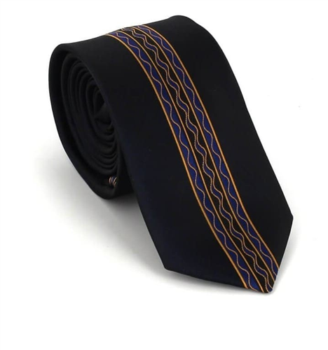 Narrow Black Tie with Vertical Pattern