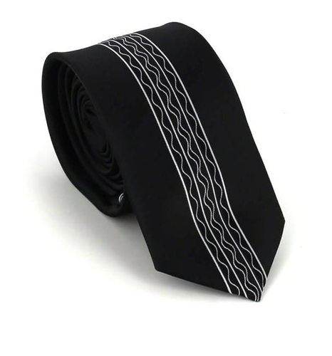 Narrow Black Tie with Vertical Pattern