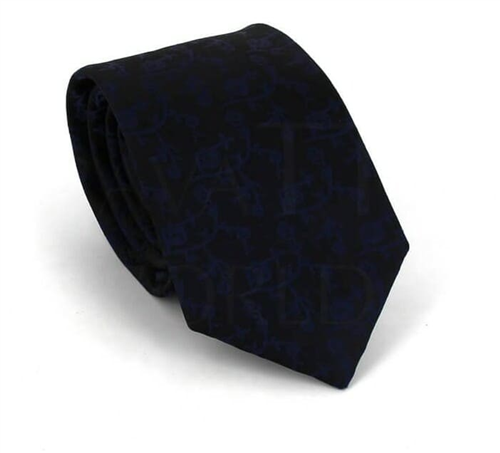 Navy Blue and Black Patterned Slim Tie