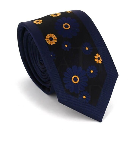 Narrow Tie with Blue Floral Print