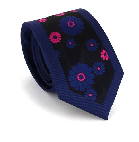 Narrow Tie with Blue Floral Print