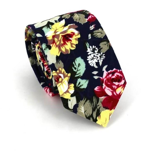 Navy Blue Floral Slim Tie