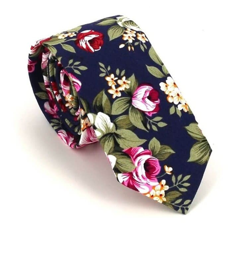 Navy Blue Floral Slim Tie