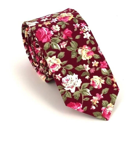 Burgundy Floral Slim Tie