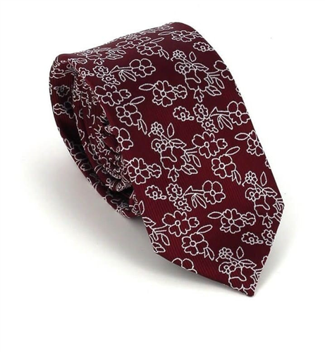 Narrow Burgundy Floral Tie