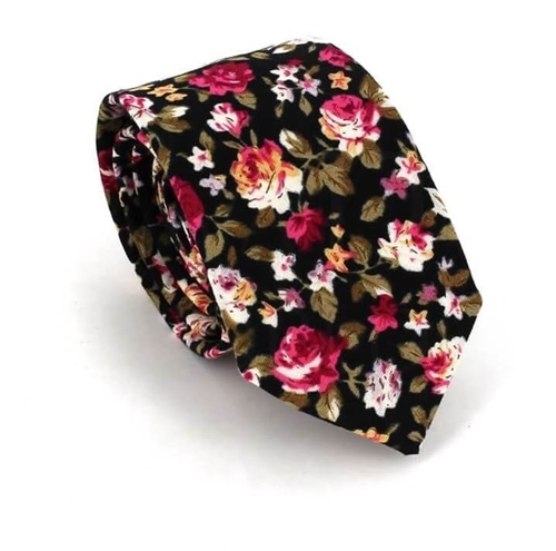 Narrow Black Floral Tie