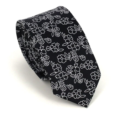 Narrow Black Floral Tie