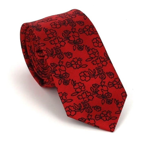 Narrow Red Floral Tie