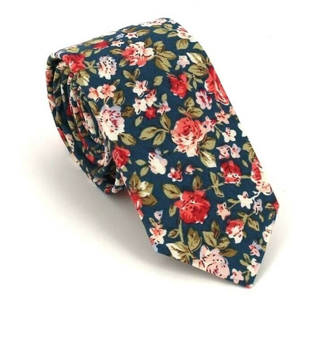 Narrow Green Floral Tie