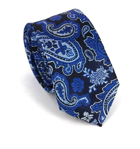 Narrow Blue Paisley Tie