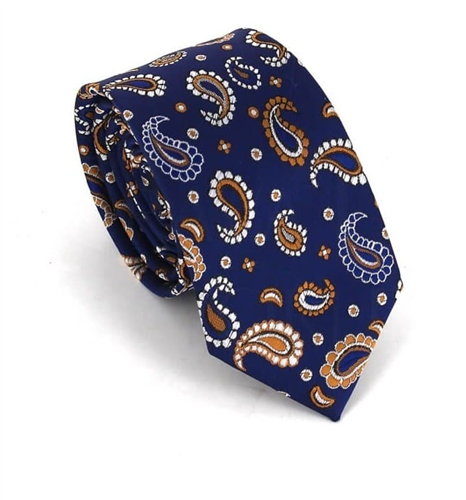 Navy Blue Slim Paisley Tie