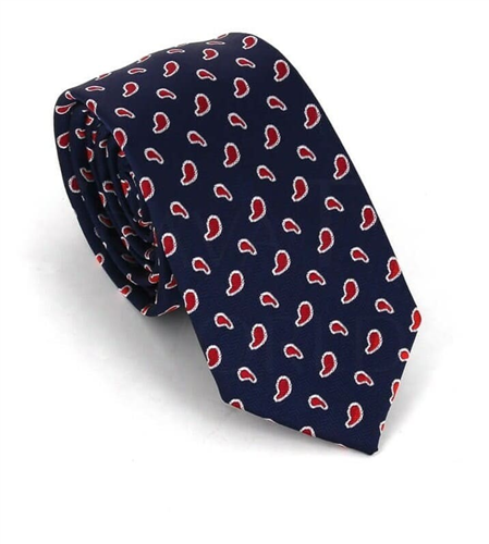 Navy Blue and Red Narrow Paisley Tie