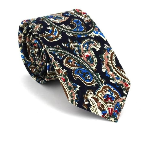 Narrow Dark Blue Paisley Tie
