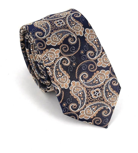 Blue and Gold Narrow Paisley Tie