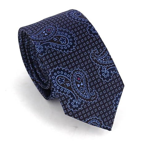 Sky Blue and Brown Narrow Paisley Tie