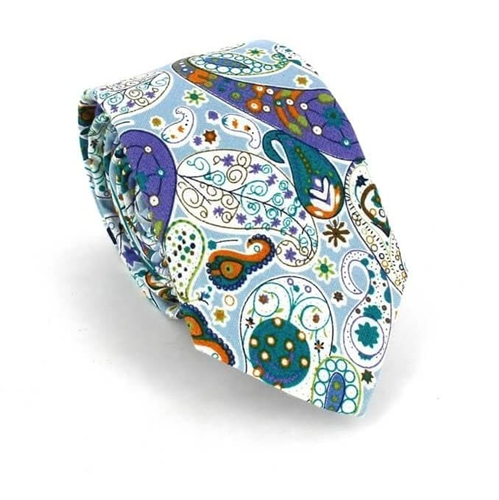 Sky Blue and Green Paisley Slim Tie