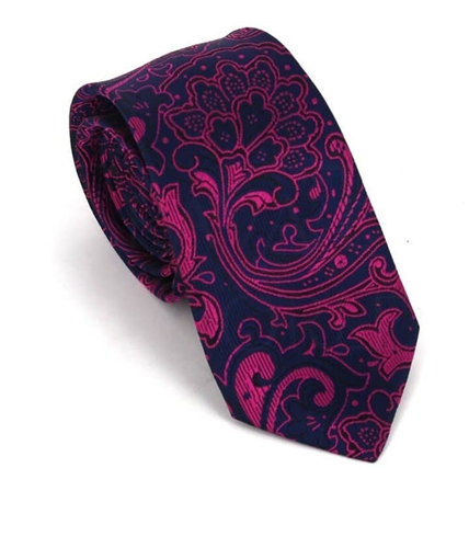 Narrow Paisley Tie in Fuchsia and Navy Blue