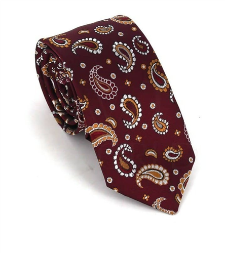 Narrow Burgundy Paisley Tie
